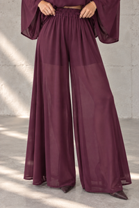 Luftige Hose mit transparentem Bein Burgundy