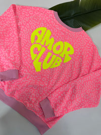 Sweater mit Rückenprint AMOR CLUB rosa leo