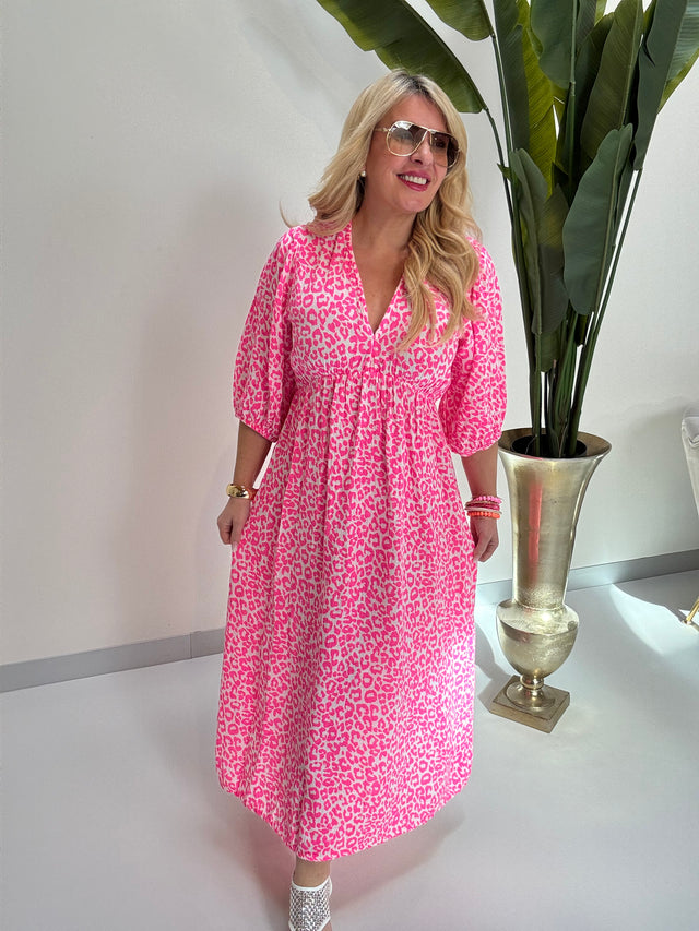 Signature Musselin Kleid weiß Hot rosa