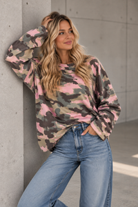 Longsleeve Camouflage grün/rosa