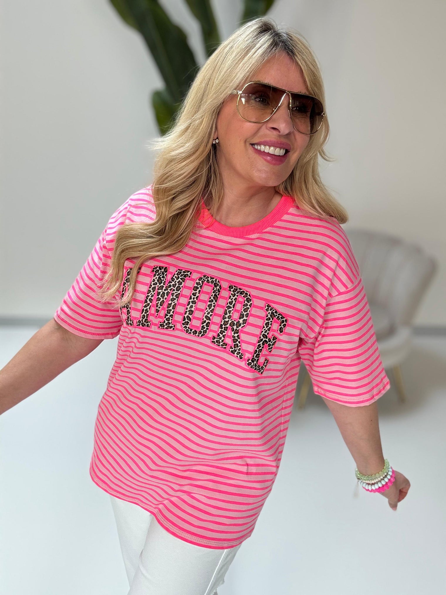 Statement Shirt rosa/pink gestreift AMORE Leo
