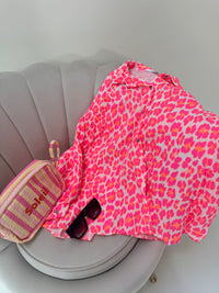 Musselin Bluse weiß LEO POWER hot pink&orange