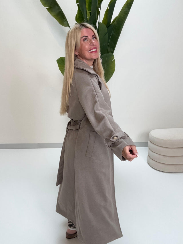 Velours Trenchcoat COZY KISS mit LEO Innenfutter storm grey
