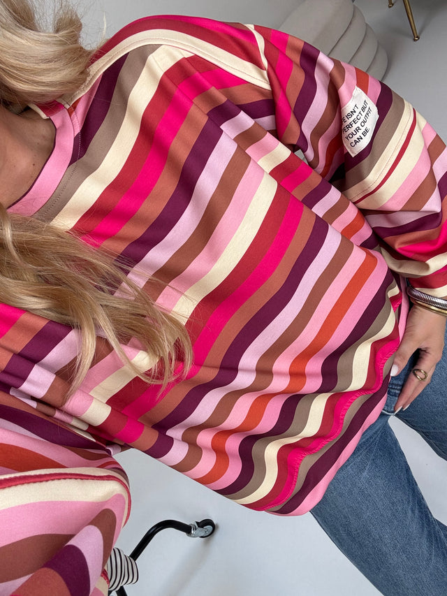 Butterstoff Sweater mit Patch am Ärmel SMALL STRIPES buttermilk/rosa/pink/taupe/braun/orange