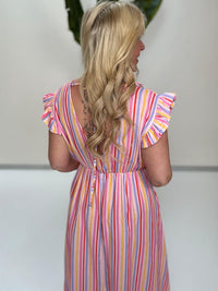 Signature Musselin Kleid rosa SMALL STRIPES pink/hellblau/gelb/rot