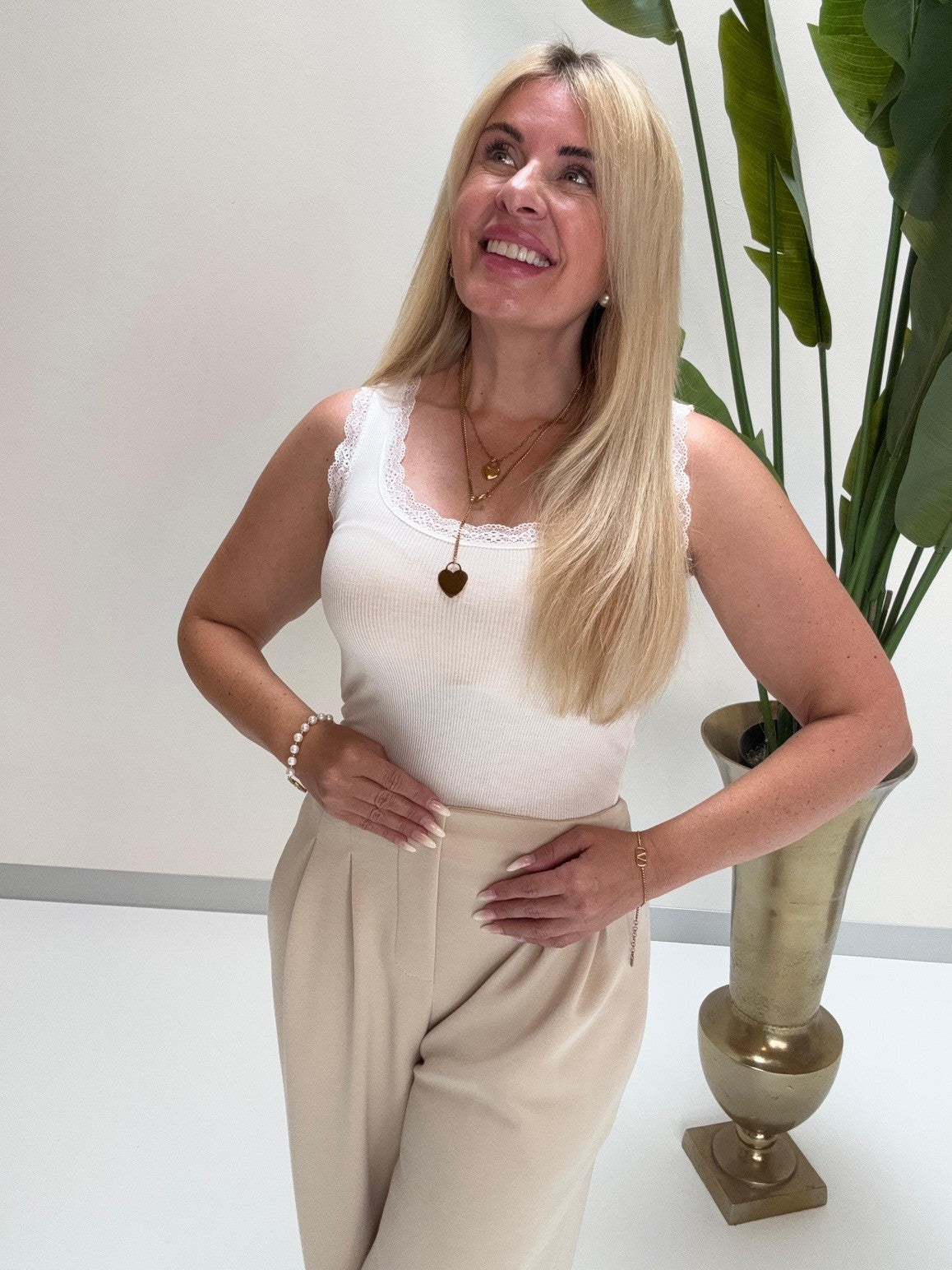 Basic Top mit Spitze EVERYDAY`S  weiß