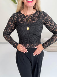 Longsleeve aus hochwertiger Spitze LACE QUEEN schwarz