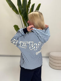 Hochwertiger Hoodie hellblau/navy gestreift NEW YORK