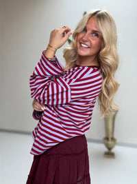 Longsleeve mit leicht ausgestelltem Ärmel STRIPES burgundy Flieder