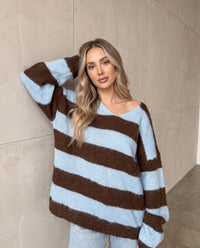 Kuschelweicher Strickpullover mit Alpakaanteil blau/braun