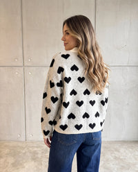Zipper Strickjacke mit Herzchen greige/schwarz