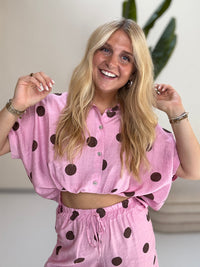 Leichte Sommer Bluse candy rose BIG POLKA DOTS coffee