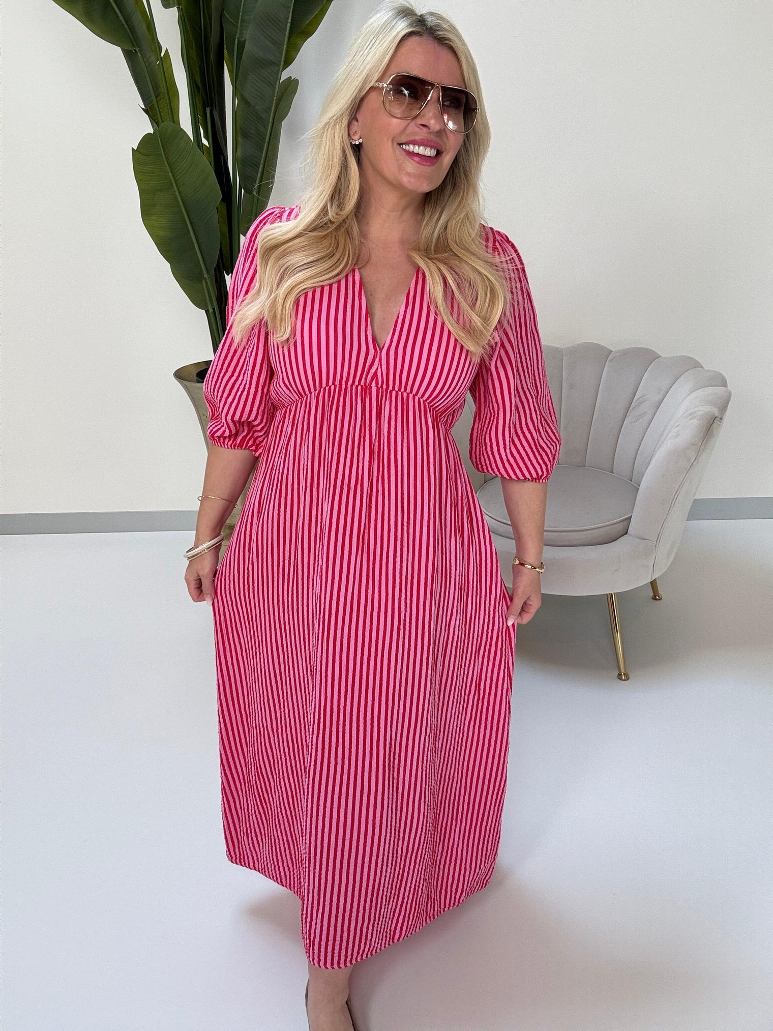 Signature Musselin Kleid rosa SMALL STRIPES rot