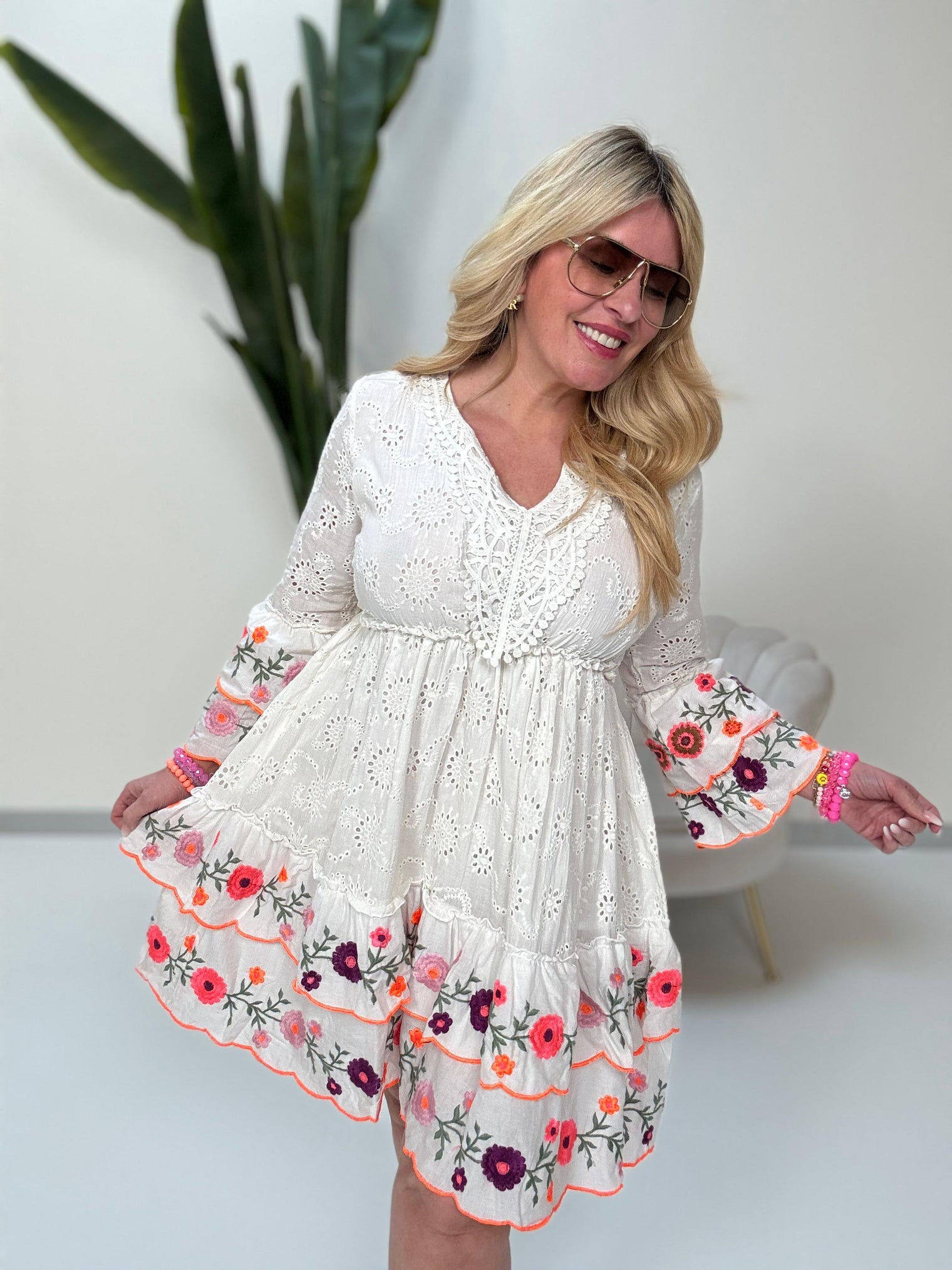BOHO Kleid kurz FLOWER FAIRYTALE weiß