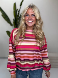 Butterstoff Sweater mit Patch am Ärmel SMALL STRIPES buttermilk/rosa/pink/taupe/braun/orange