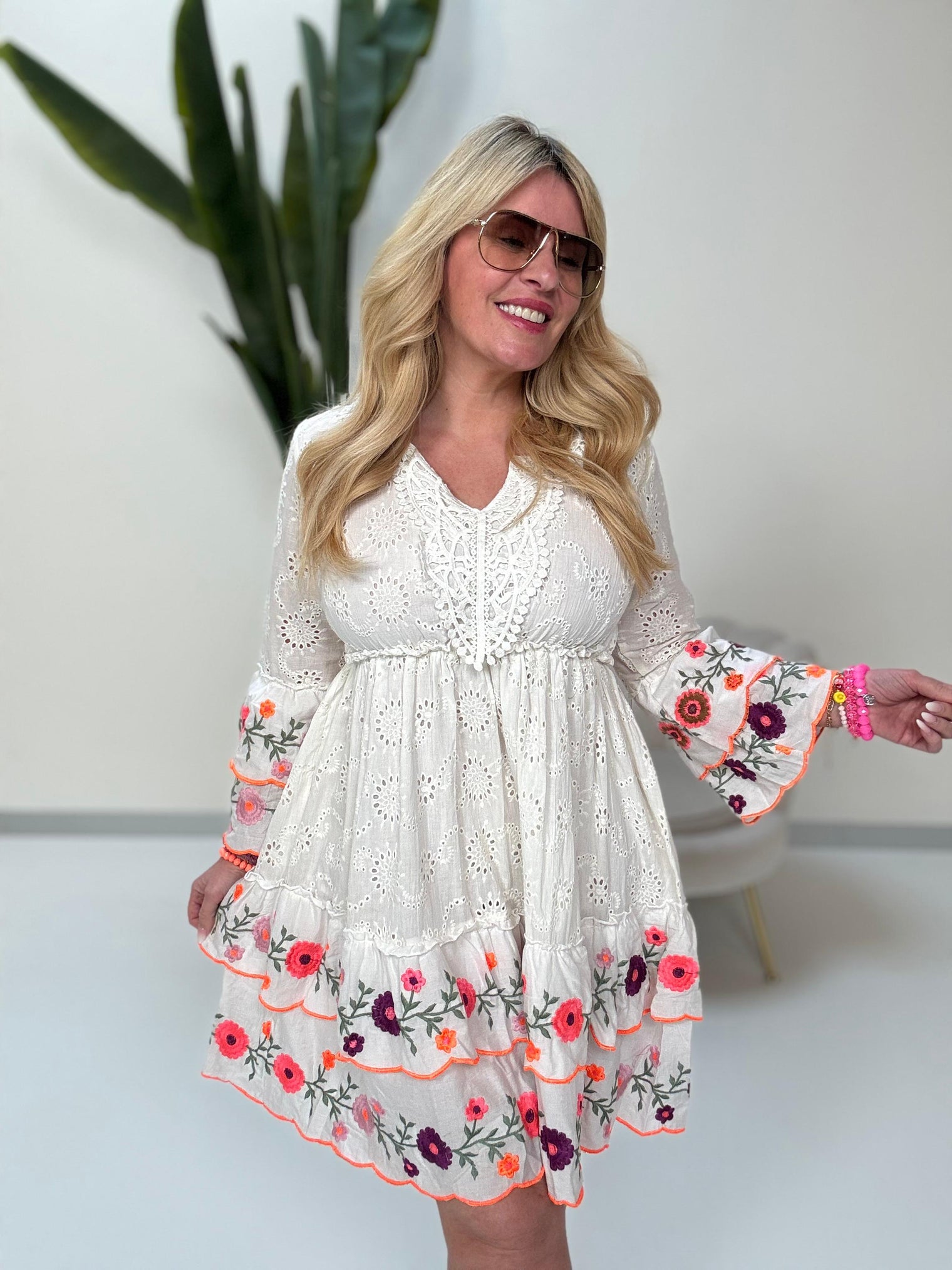 BOHO Kleid kurz FLOWER FAIRYTALE weiß
