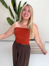 Musselin Bandeau Top mit elastischem Gummizug rostrot