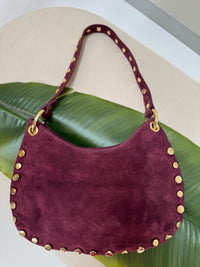 Hänkeltasche burgundy mit goldenen Nieten I mit Umhängegurt
