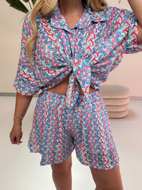 Sommer Bluse kurzarm SUMMER HOT hellblau/blau/pink