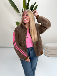 Jacke SPORTY COZYNESS chocolate/pink mit seitlichen Streifen