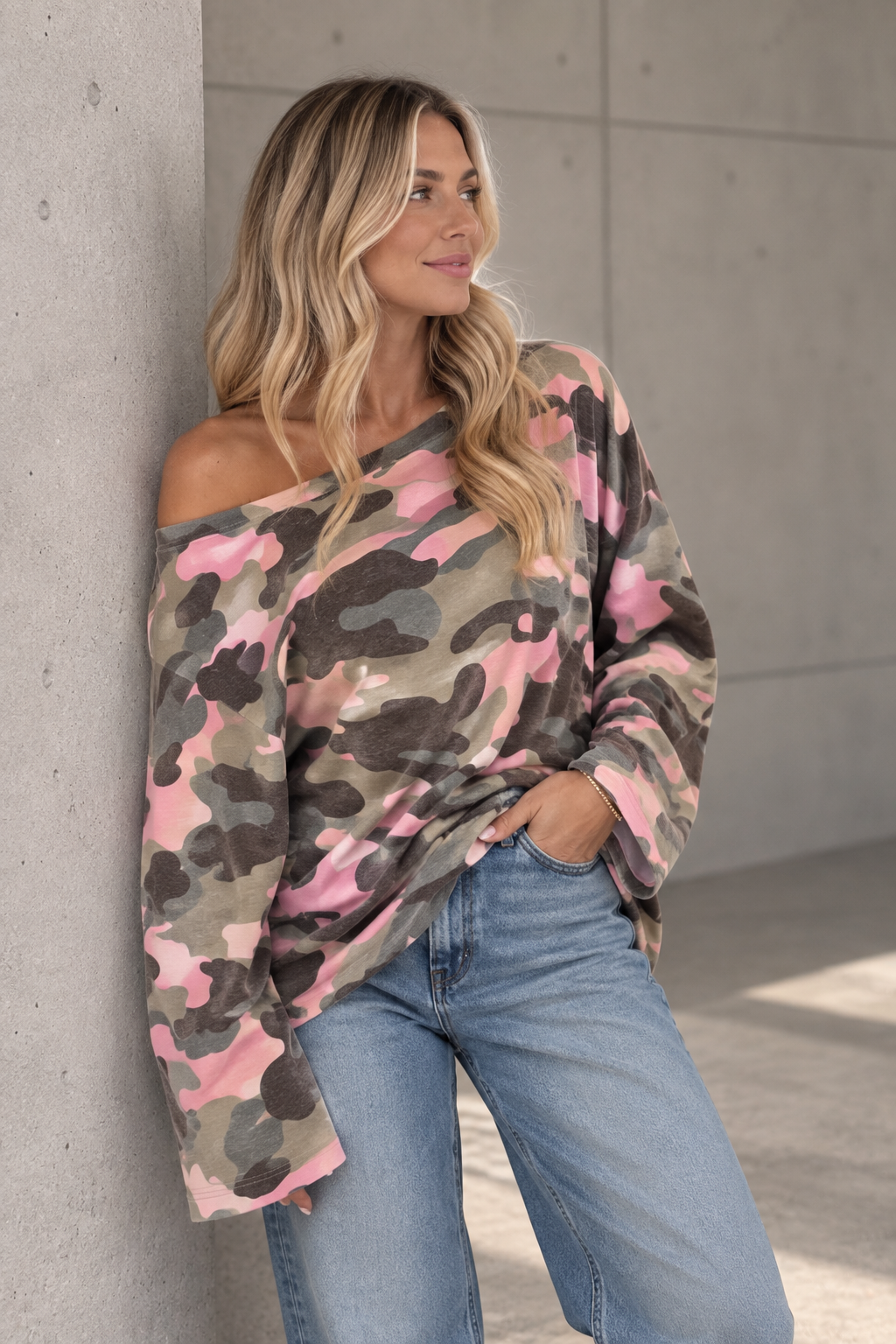 Longsleeve Camouflage grün/rosa