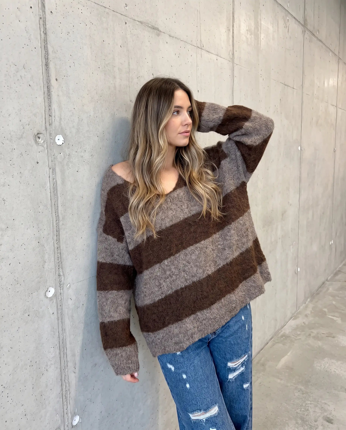 Kuschelweicher Strickpullover mit Alpakaanteil chocolate/taupe