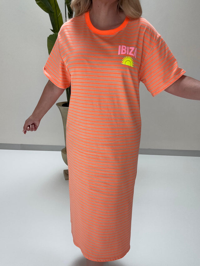 Shirt Kleid IBIZA mit seitlichen Schlitzen orange/beige gestreift