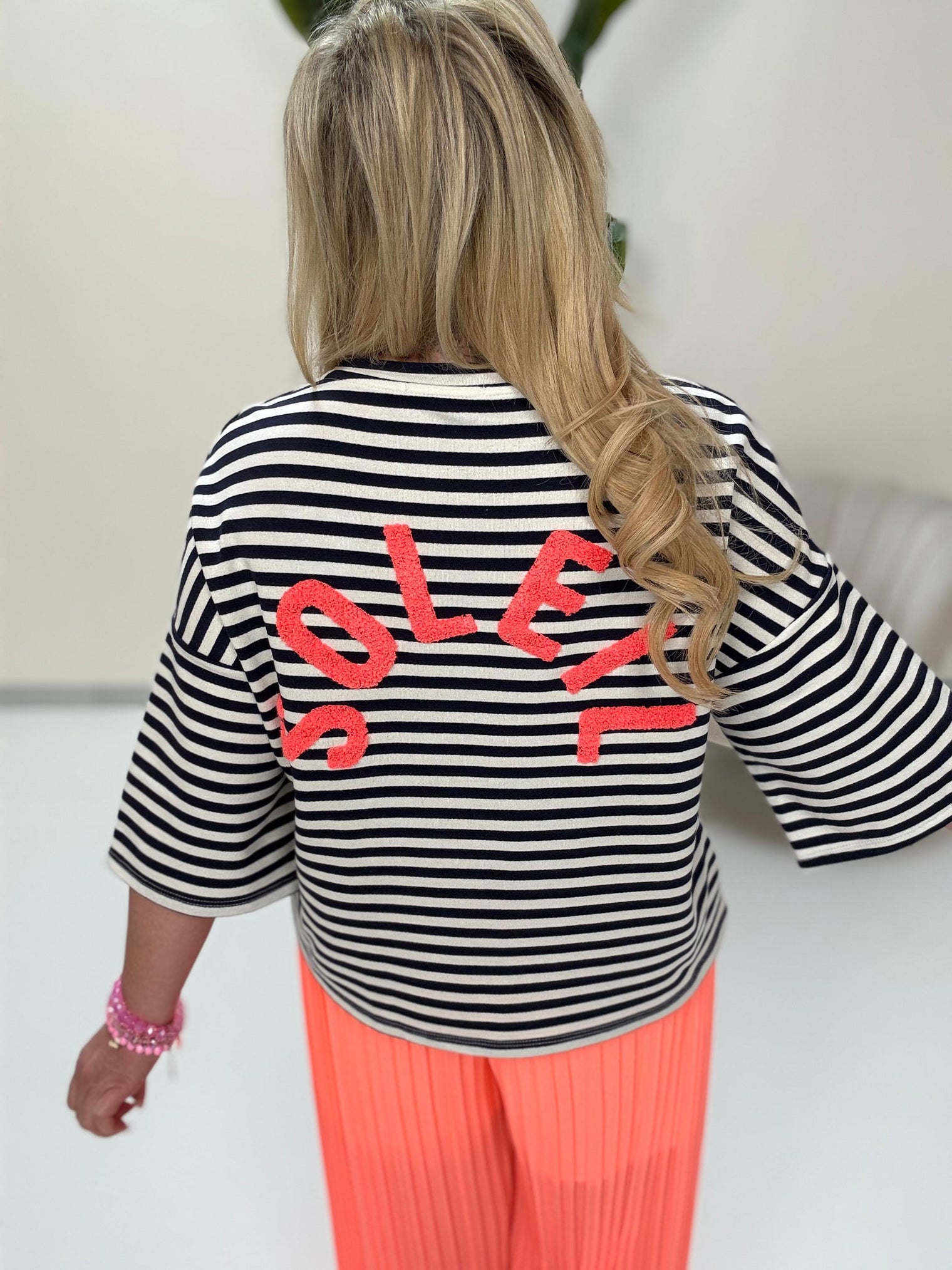 Statement Shirt dunkelblau gestreift SOLEIL mit Rückenprint