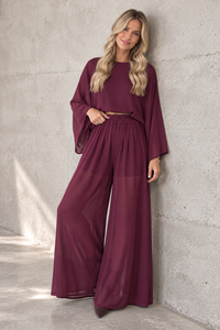 Transparent Bluse im Fledermaus Schnitt Burgundy