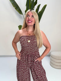 Musselin Bandeau Top mit elastischem Gummizug LEO burgundy/taupe