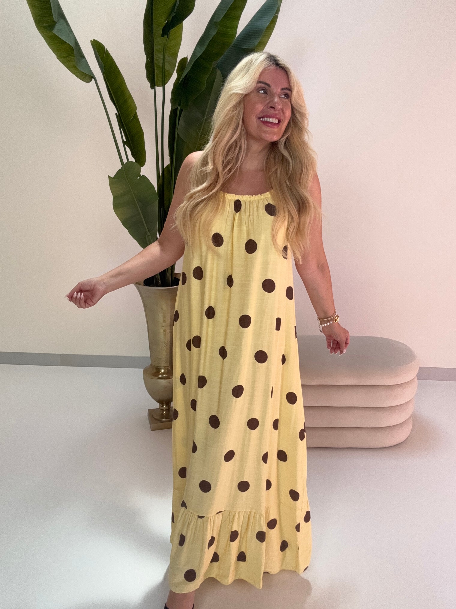 Luftiges Sommer Kleid BIG POLKA DOTS buttermilk lemon/coffee