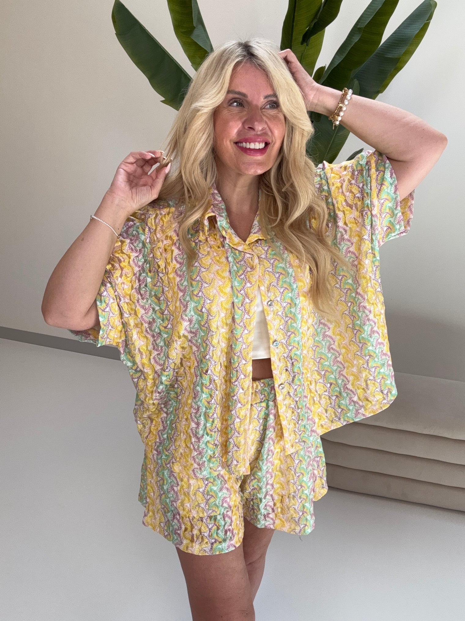 Sommer Bluse kurzarm SUMMER HOT flieder/mint/gelb