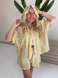 Sommer Bluse kurzarm SUMMER HOT flieder/mint/gelb