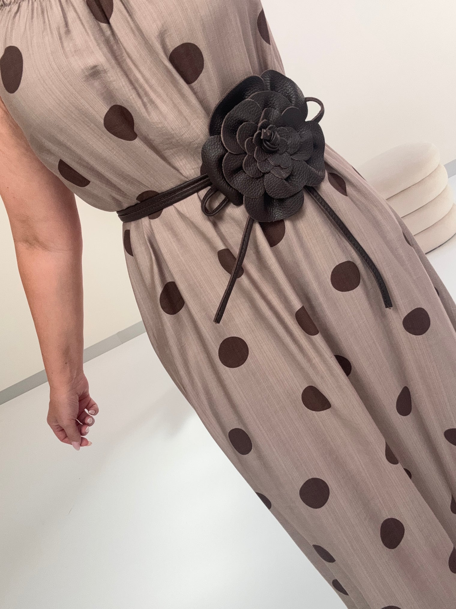 Luftiges Sommer Kleid BIG POLKA DOTS taupe/coffee