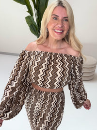 Musselin Carmen Bluse On FIRE creme/taupe/schwarz