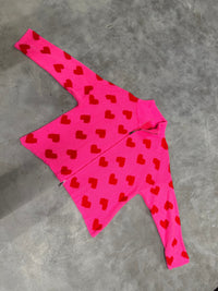 Zipper Strickjacke mit Herzchen pink/rot