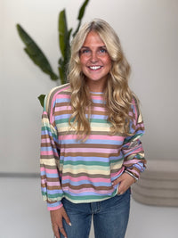Butterstoff Sweater mit Patch am Ärmel SMALL STRIPES grün/mint/buttermilk/rosa/taupe