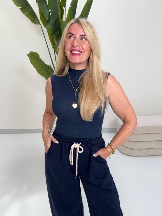 Ripp Turtle Neck Top LOVELY LIFE mitternachtsblau