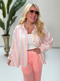 Musselin Bluse weiß COLORFUL STRIPES blau/pink/gelb/peach