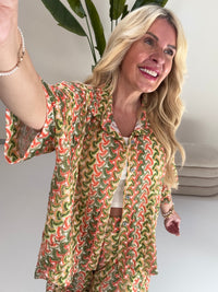 Sommer Bluse kurzarm SUMMER HOT grün/orange/hellgrün
