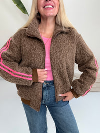 Jacke SPORTY COZYNESS chocolate/pink mit seitlichen Streifen