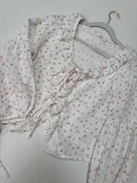 Musselin Bluse FLOWER KISS zum binden weiß/rosa