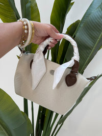 Canvas Hänkeltasche beige chocolate mit hochwertigem Tuch