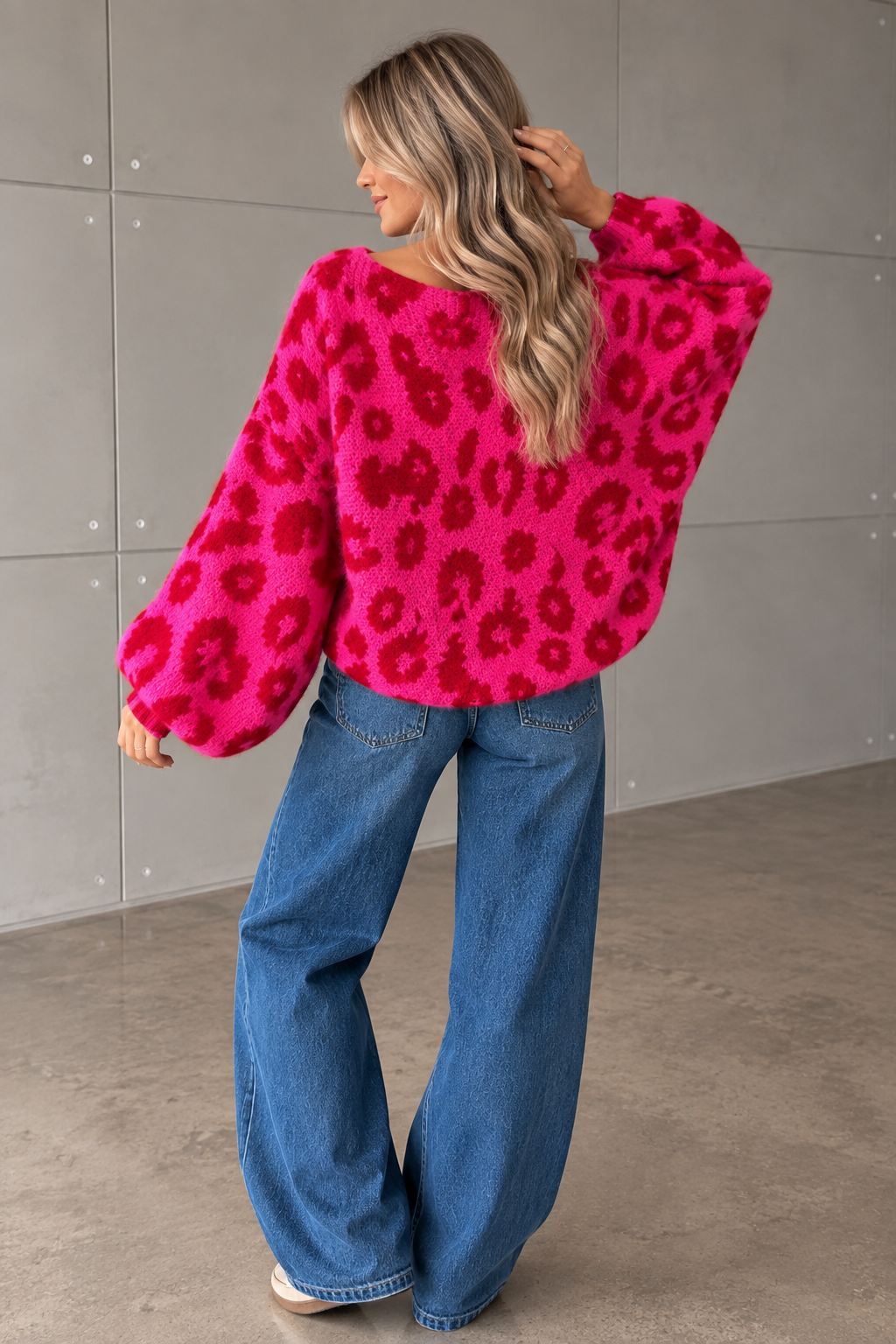 Fledermauspullover im LEO Style pink/rot