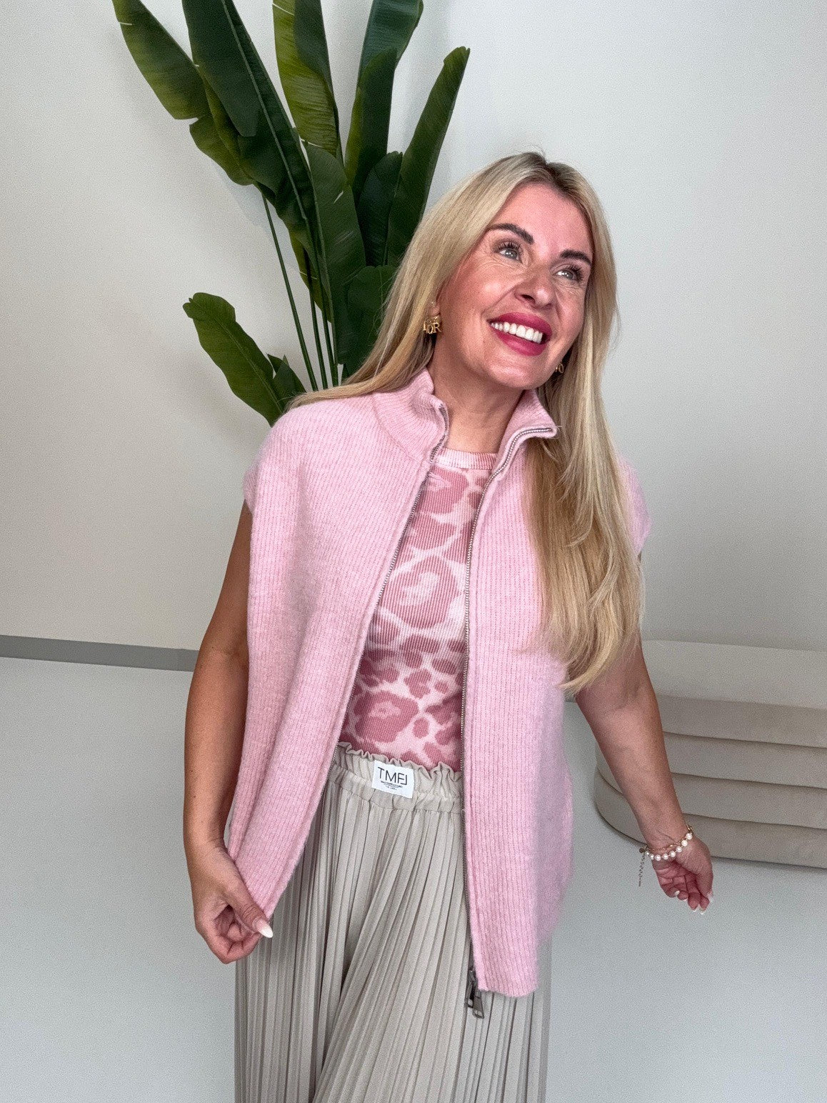 Strick Weste rosa mit Reißverschluss