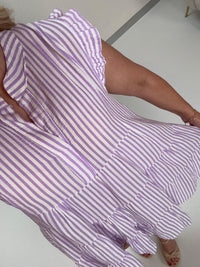 Signature Musselin Kleid kurz weiß SMALL STRIPES flieder