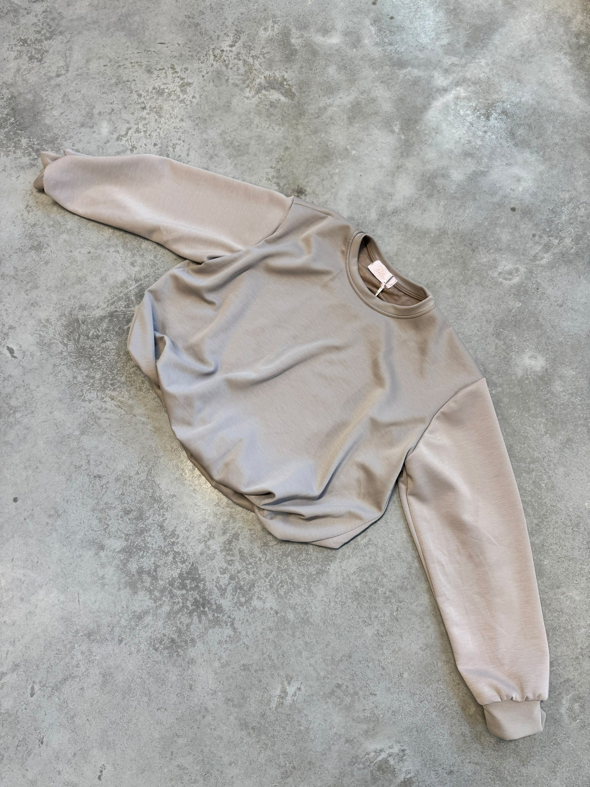 Butterstoff Pullover mit Gummizug unten beige
