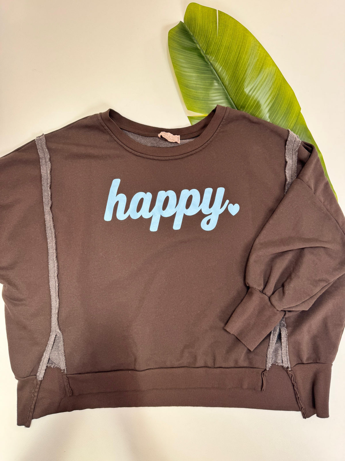Oversize Sweater dark chocolate HAPPY himmelblau