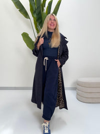 Velours Trenchcoat COZY KISS mit LEO Innenfutter mitternachtsblau