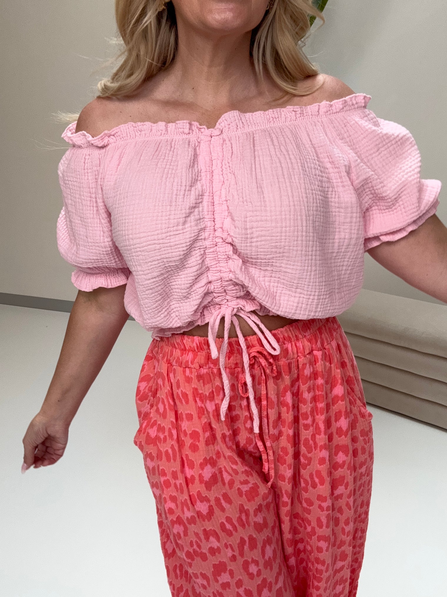Musselin Carmen Bluse SUNNY DAY rosa